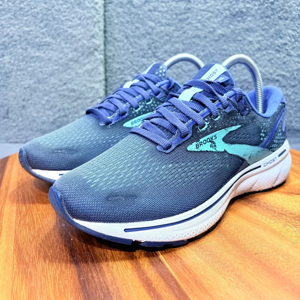 Brooks Ghost 14 Womens Running Shoes Navy Blue Aqua 1203561B446 Size 8.5 B